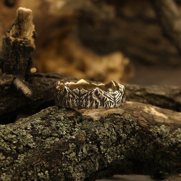 Vintage Gold Mountains and Forest Ring