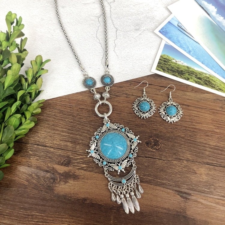 925 Tassel sweater turquoise necklace