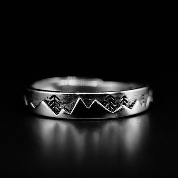 Natural Mountain Forest Silver Adjustable Ring