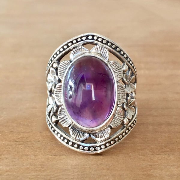 925 Purple Gemstone Flower Ring