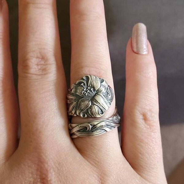Vintage Silver Floral Spoon Ring