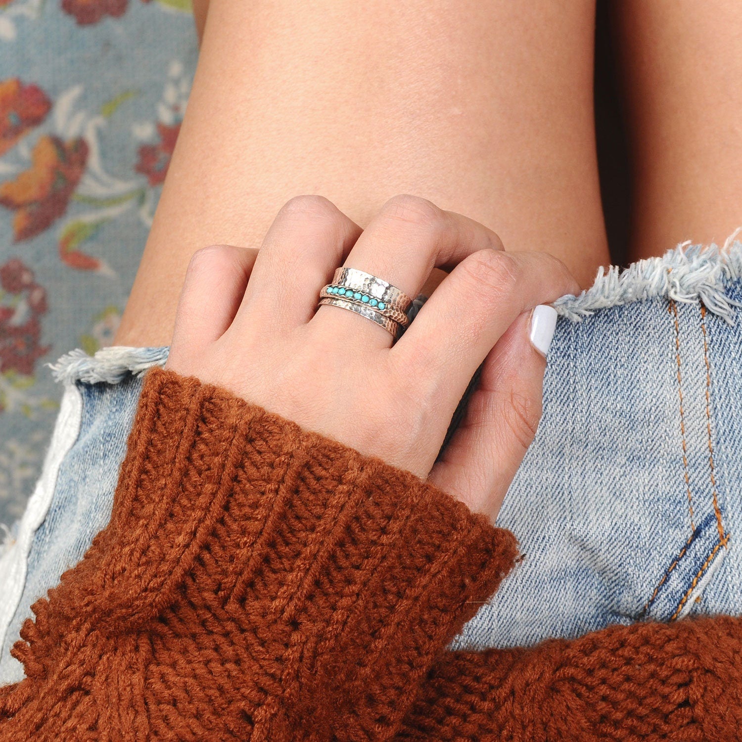 S925 MultiTurquoise Large Circle Ring