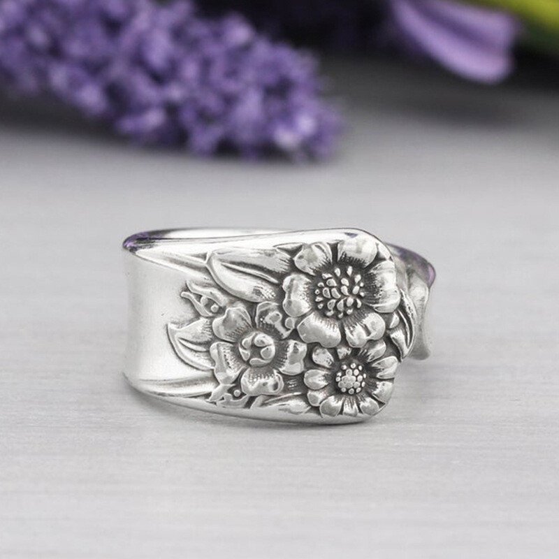 Sunflower Silver Spoon Adjustable Ring