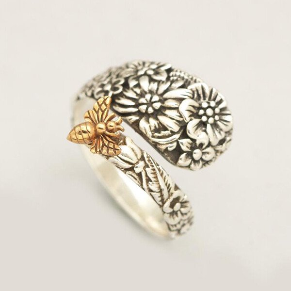 Vintage Flower Bee Spoon Ring