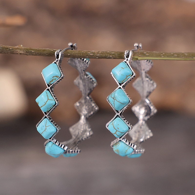 Diamond Turquoise Ushaped Earrings