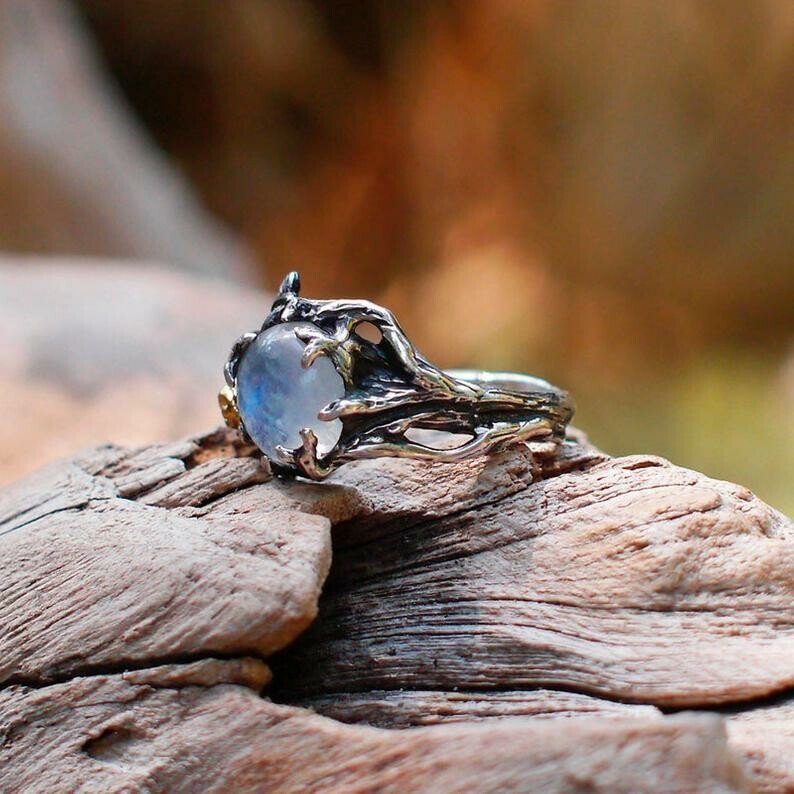925 🌙Rainbow Moonstone Flower Ring🌹