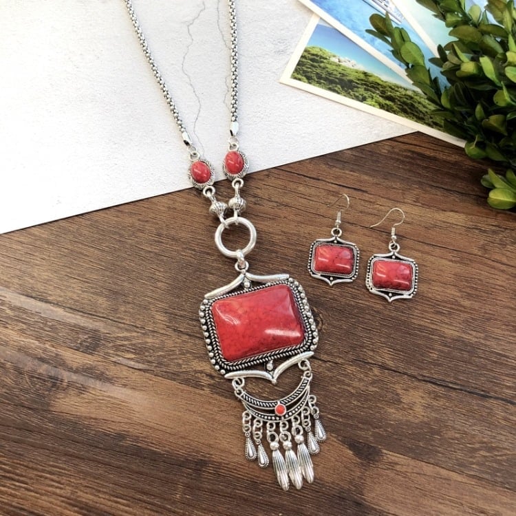 925 Tassel sweater turquoise necklace