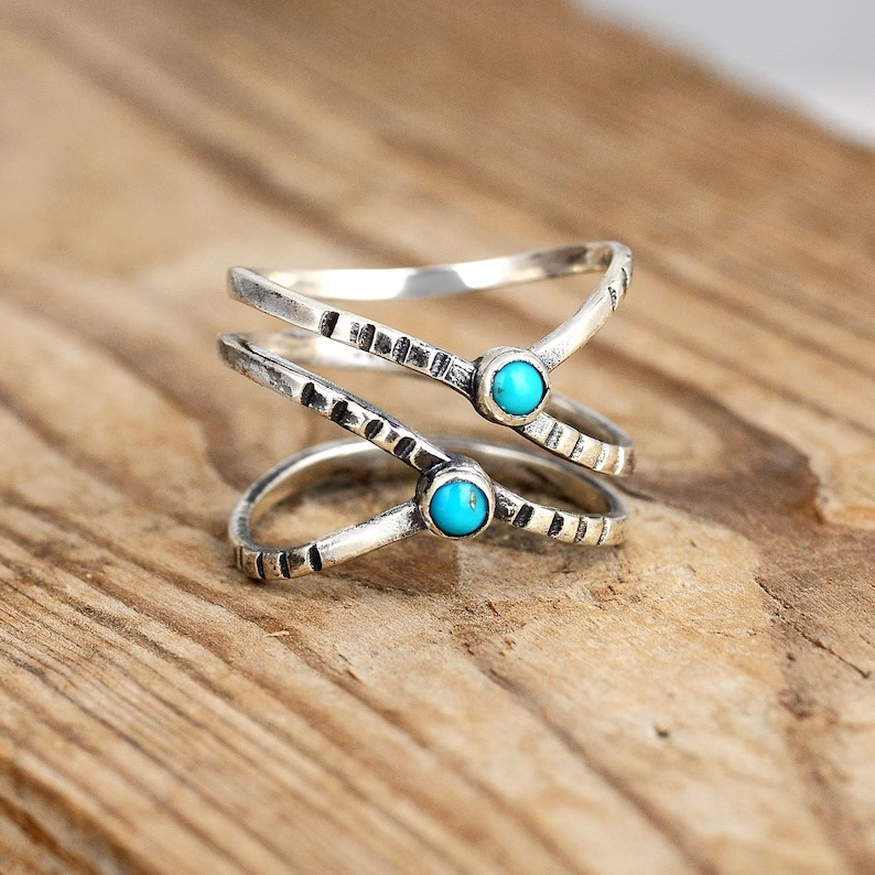 Vintage Boho Openwork Wide Turquoise Ring