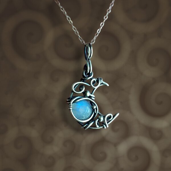 Moonstone Crescent Moon Pendant Necklace