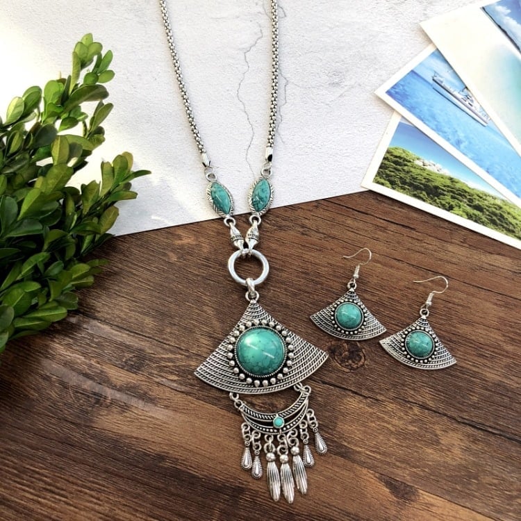 925 Tassel sweater turquoise necklace