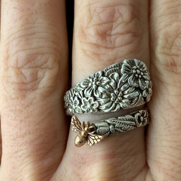 Vintage Flower Bee Spoon Ring