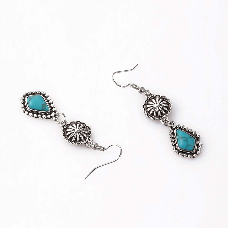 Bohemian Vintage Carved Turquoise Long Earrings