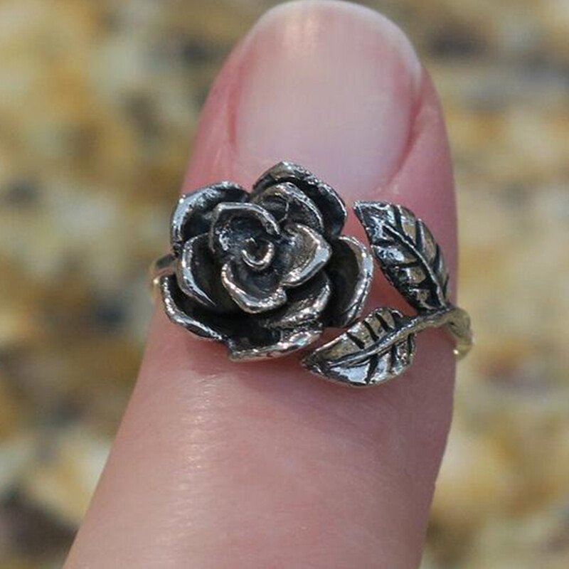 Vintage Silver Adjustable Rose Ring