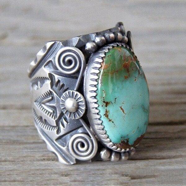 925 Vintage Turquoise Swirl Ring