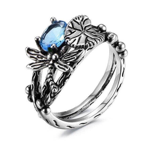 Vintage Dragonfly Blue Zircon Ring