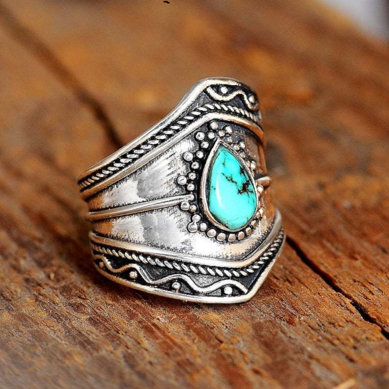 Retro Bohemian Turquoise Irregular Ring