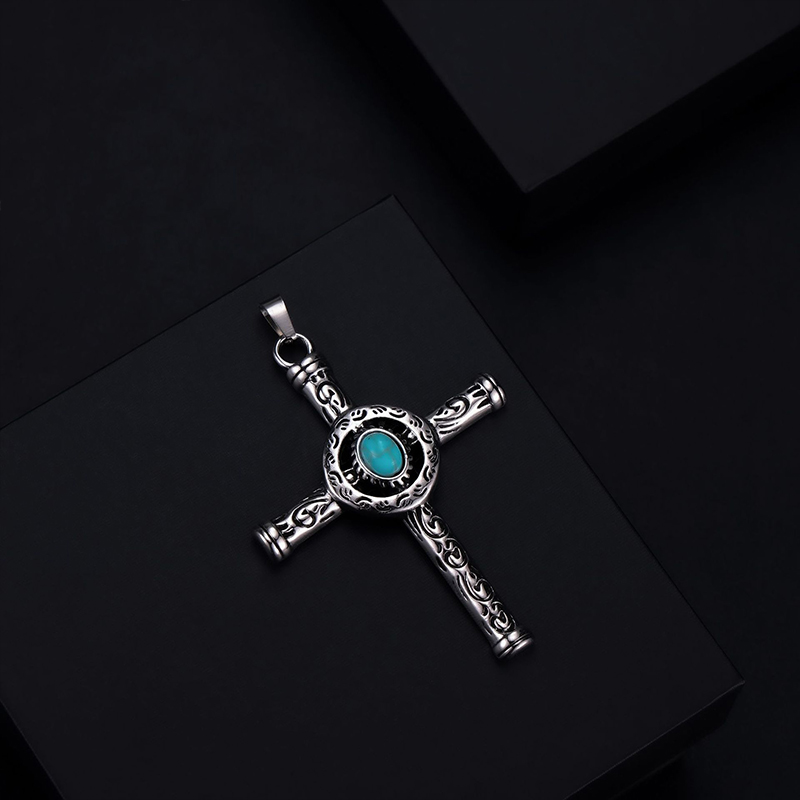 Personalized Vintage Turquoise Cross Men'S Necklace