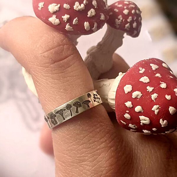 Sterling Silver Nature Forest Mushroom Ring