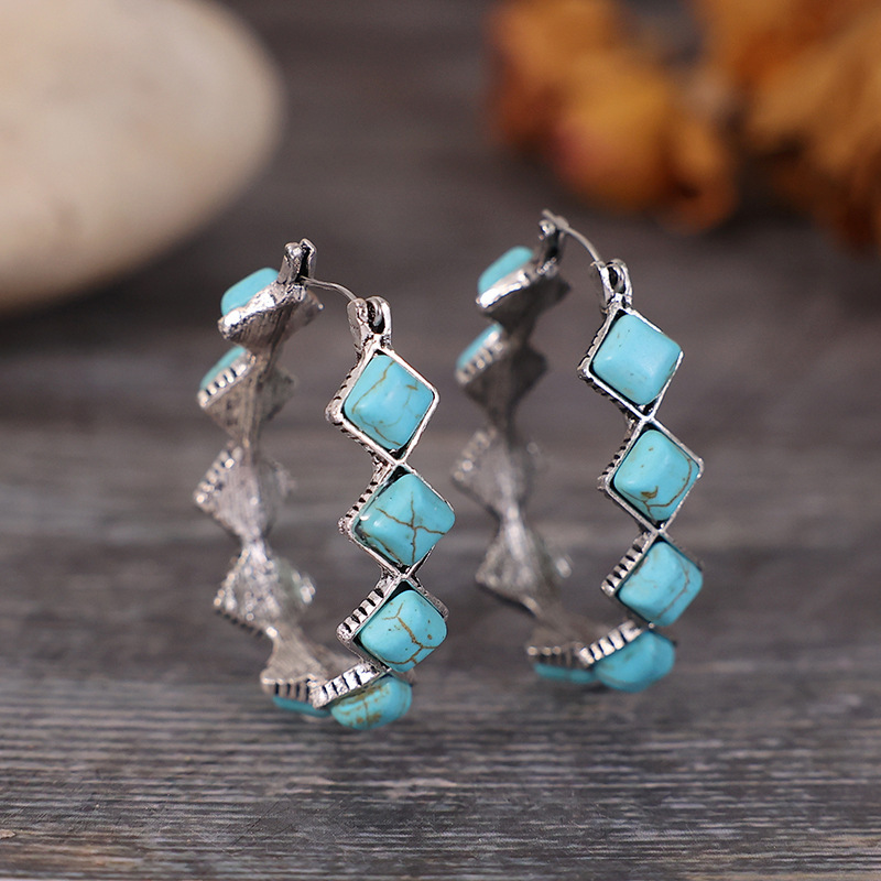 Diamond Turquoise Ushaped Earrings