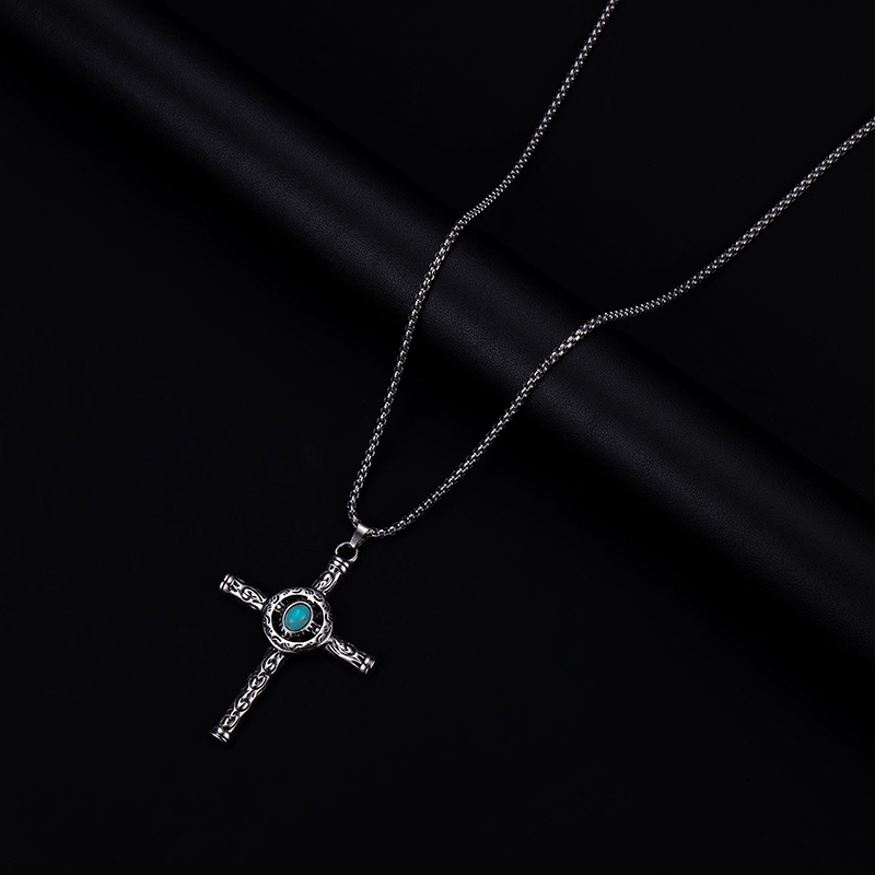 Personalized Vintage Turquoise Cross Men'S Necklace