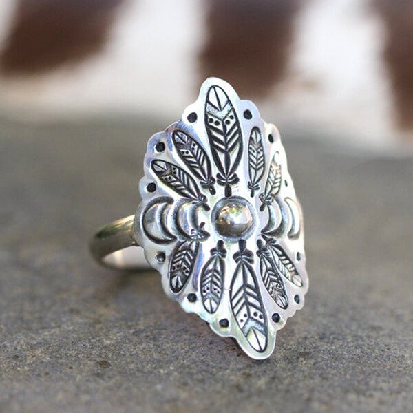 Silver Feather Moon Phase Ring