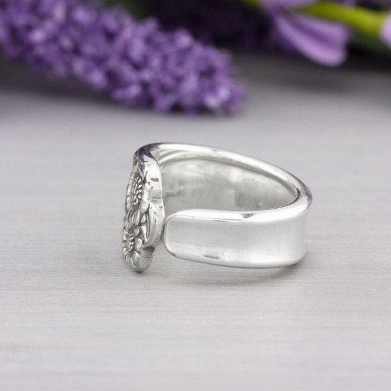 Sunflower Silver Spoon Adjustable Ring