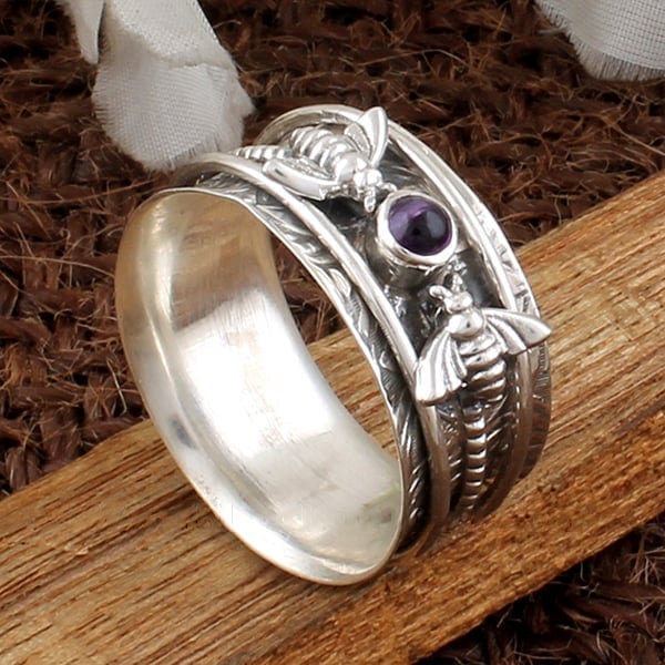 925 Bee Purple Gemstone Meditation Ring