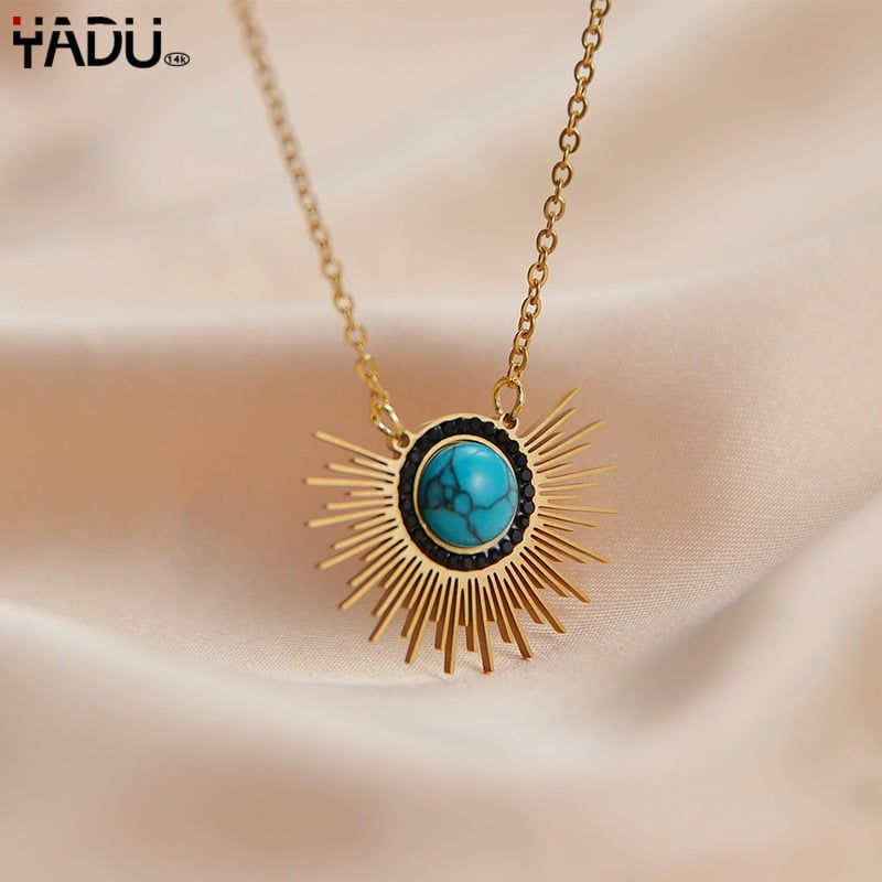 925 Gold sunflower turquoise pendant