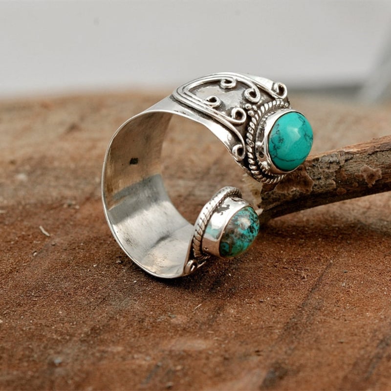 925 Double Turquoise Surround Ring