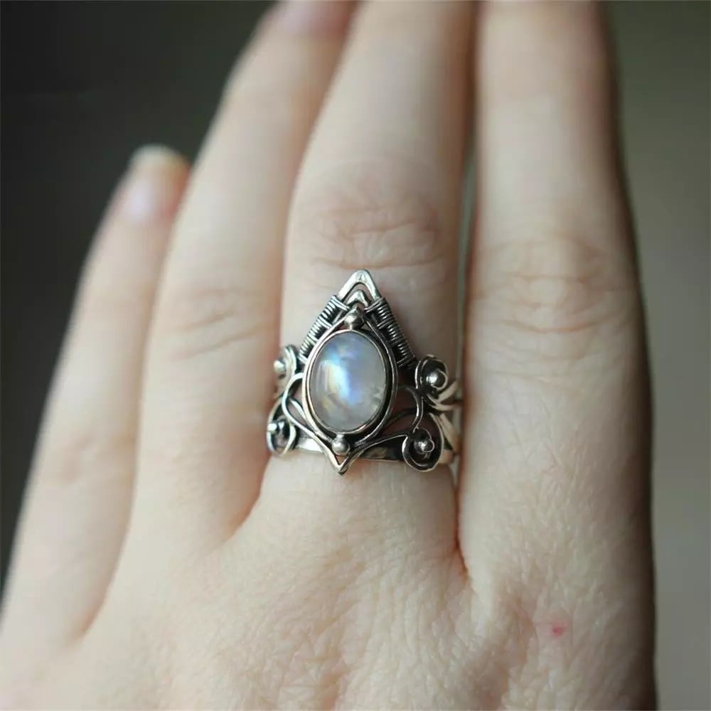 925 Triangle Moonlight Gemstone Ring