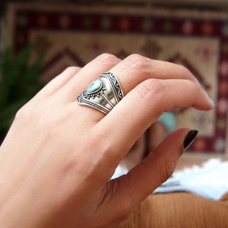 Retro Bohemian Turquoise Irregular Ring