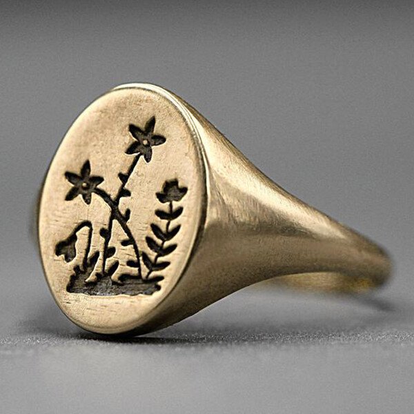 Vintage Wildflower Signet Ring