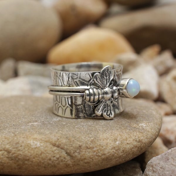 925 Bee Gemstone Meditation Spinner Ring