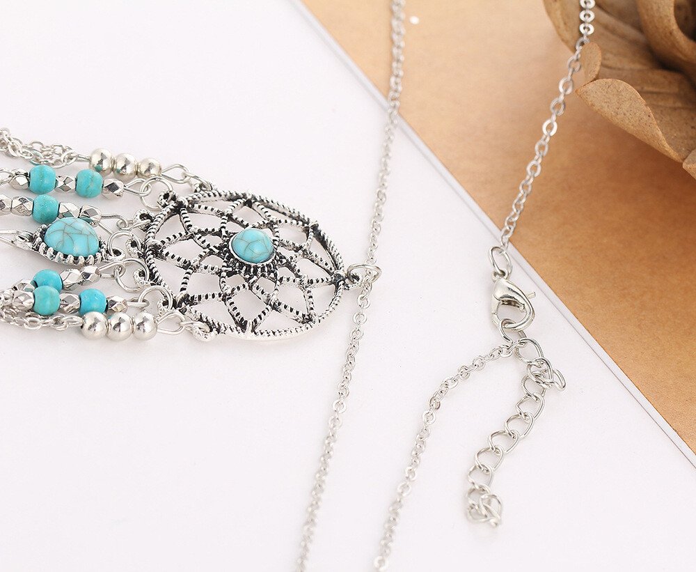 "Sedona Sky" Tassel Pendant HandEnameled Turquoise Necklace