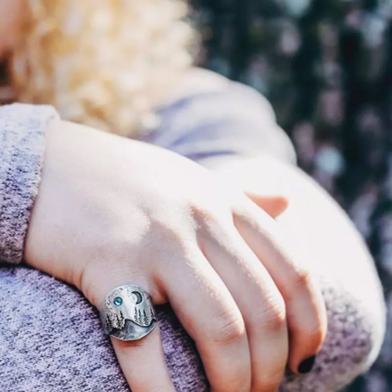 925 Forest Blue Moon Ring