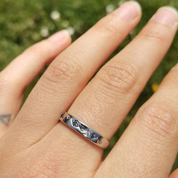 Natural Mountain Forest Silver Adjustable Ring