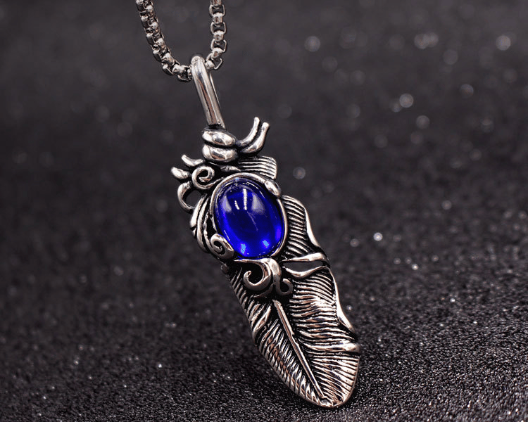 925 Sapphire Feather Pendant
