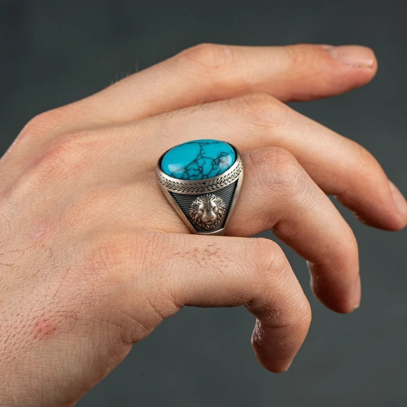 925 Lion Turquoise Ring