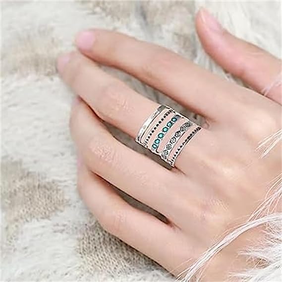 925 Sterling Silver Openwork Carved Turquoise Ring