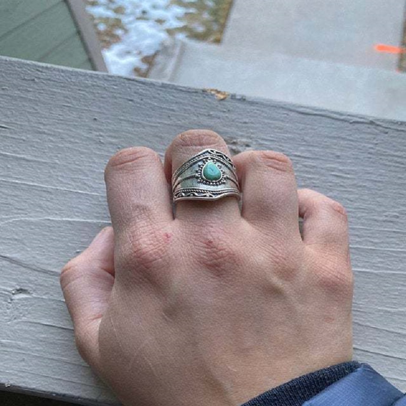 Retro Bohemian Turquoise Irregular Ring