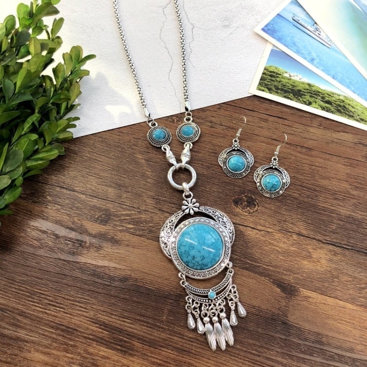 925 Tassel sweater turquoise necklace