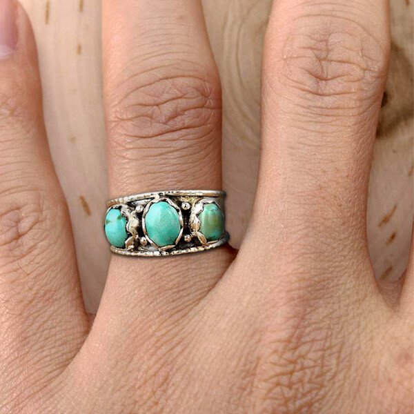925 Sterling silver Three Stone Turquoise Ring