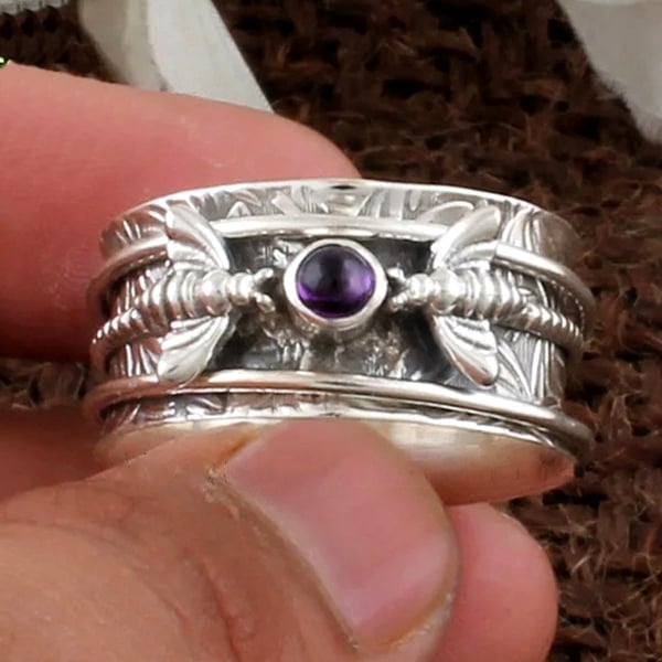 925 Bee Purple Gemstone Meditation Ring
