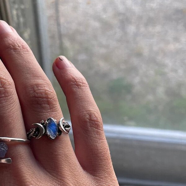 Sterling Silver Triple Moon Phase Moonstone Ring