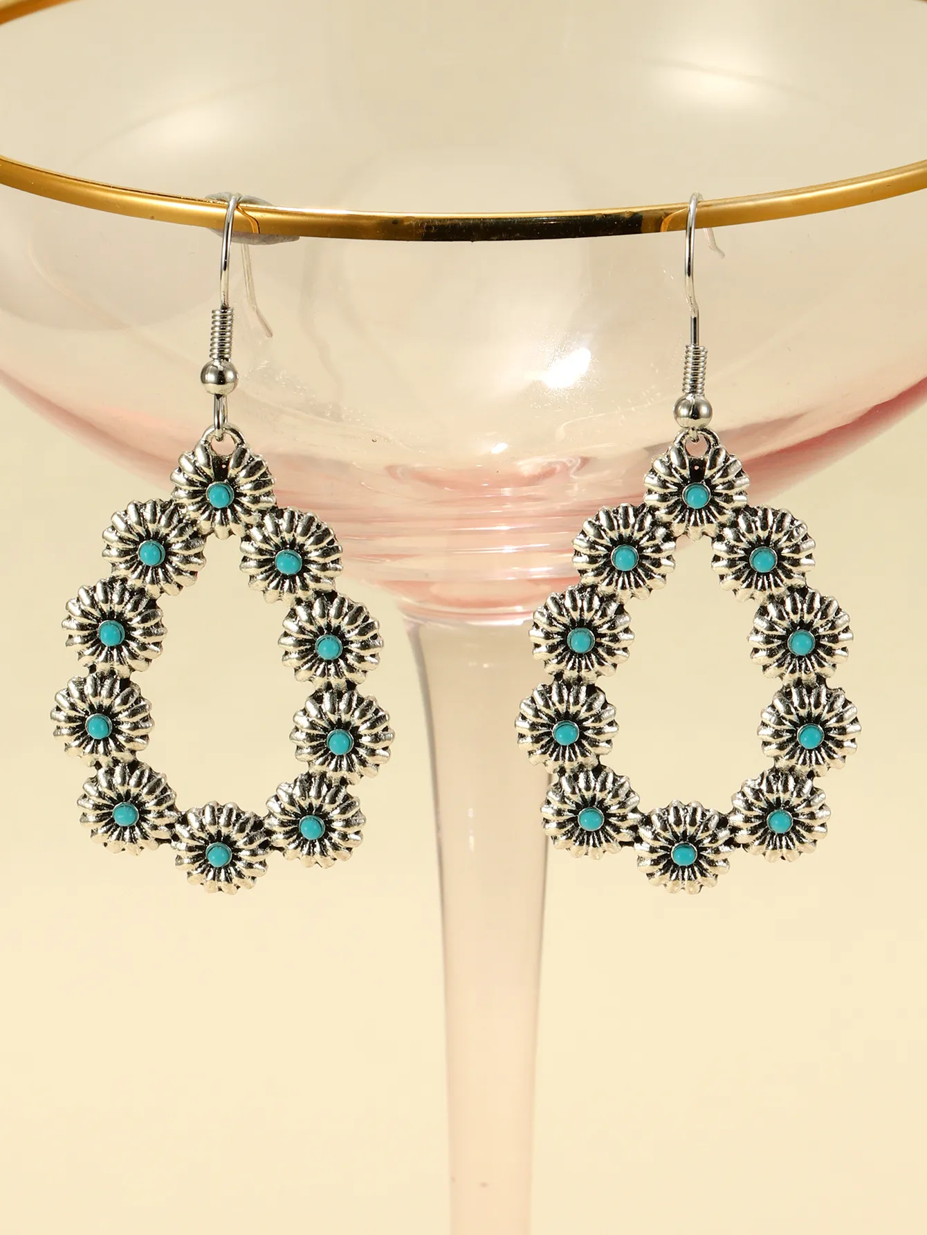 Women's Turquoise Drop Flower Earrings