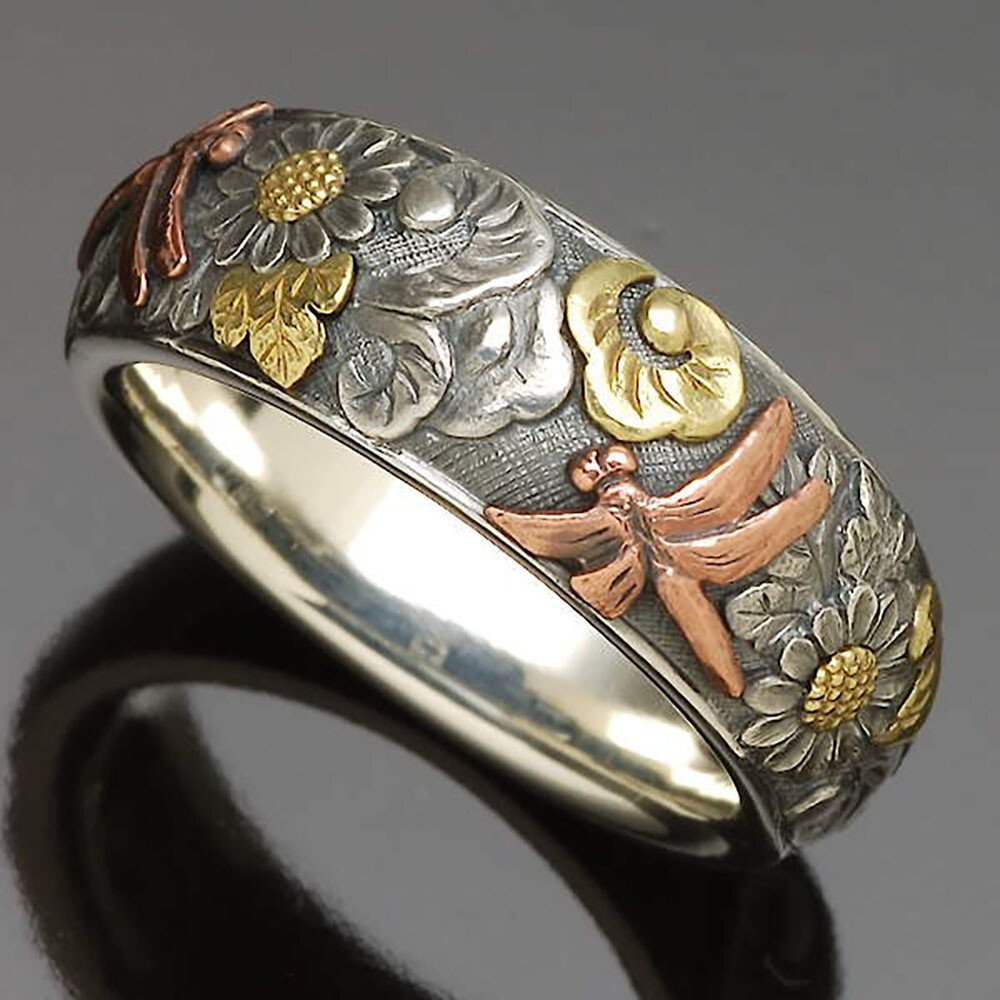 Color Flower Dragonfly Ring
