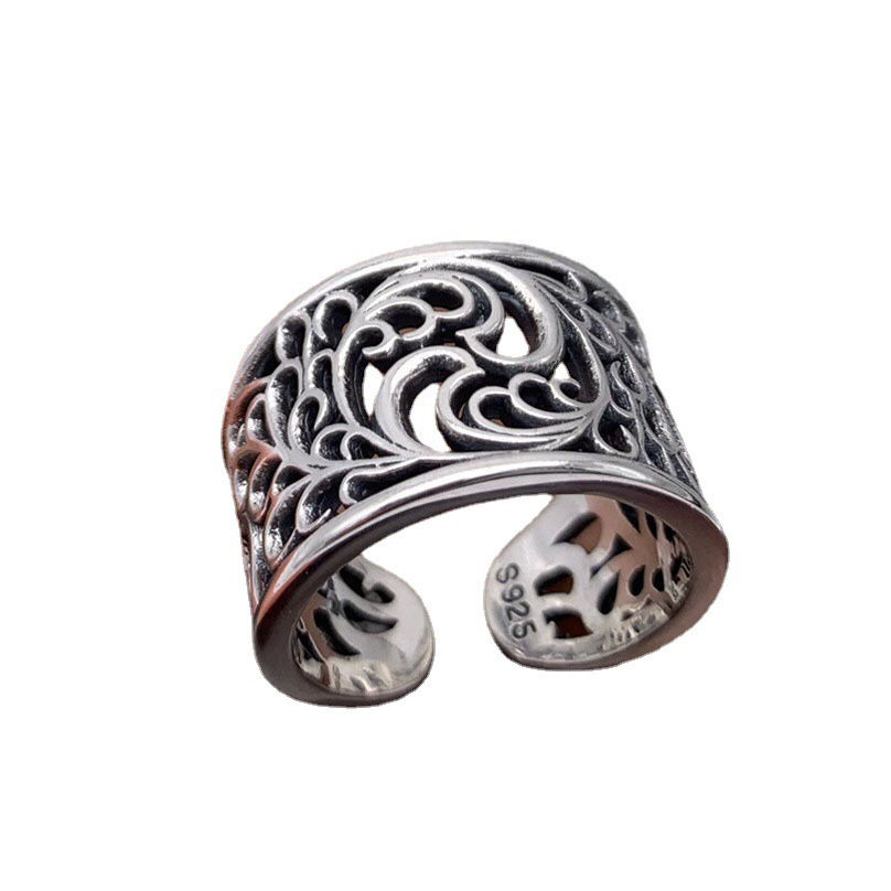 S925 Hemerocallis hollowcarved design Adjustable Ring