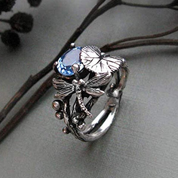 Vintage Dragonfly Blue Zircon Ring