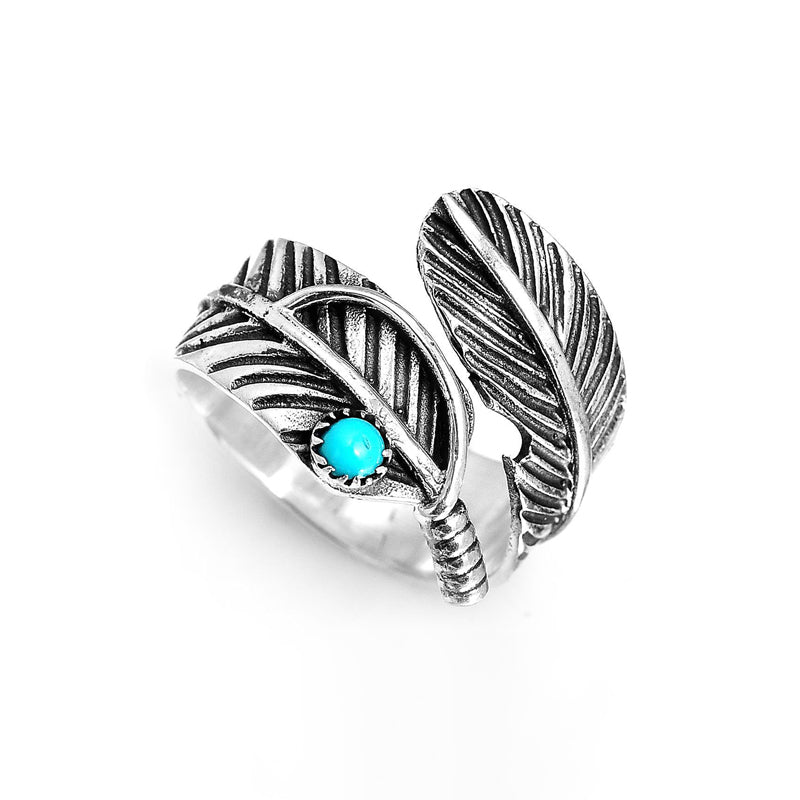 For Memorial  S925 Guardian Angel Turquoise Feather Ring
