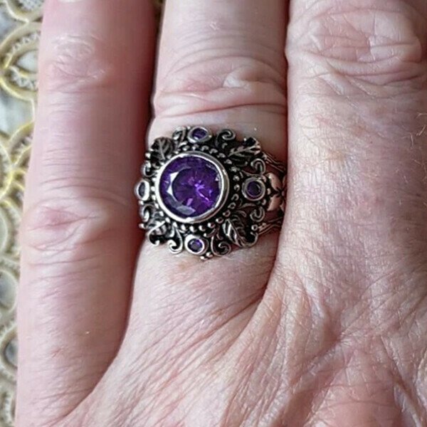 Sterling Silver Meditation Amethyst Crystal Flower Ring